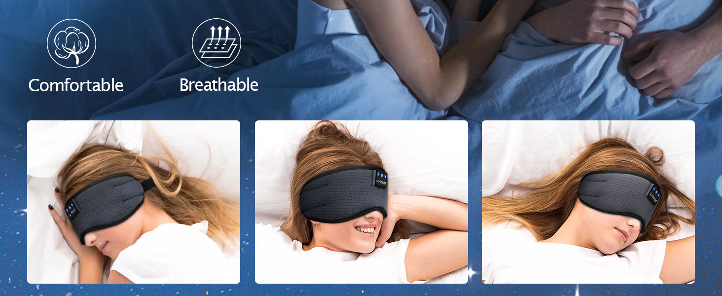 Маска для сну з Bluetooth навушниками Dolida – 100% блокування світла, дихаюча тканина Eisseide, для подорожей, йоги, медитації