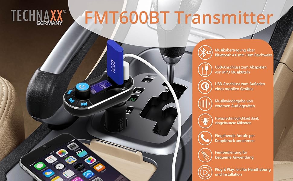 FM-трансмітер Technaxx FMT600BT з Bluetooth, MP3-плеєр, LCD-дисплей