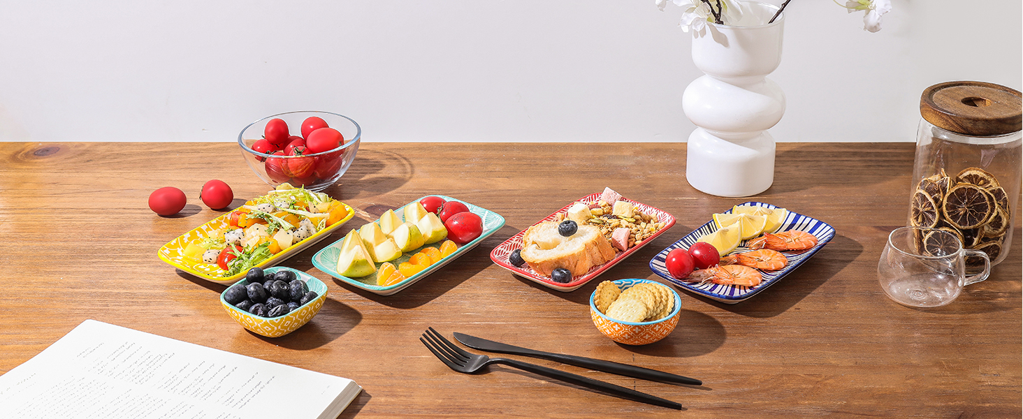 Набір тарілок Selamica Servierplatte, 6 шт. Прямокутні тарілки для закусок, десертів, суші, фруктів, 18 × 10.5 см, різні кольори