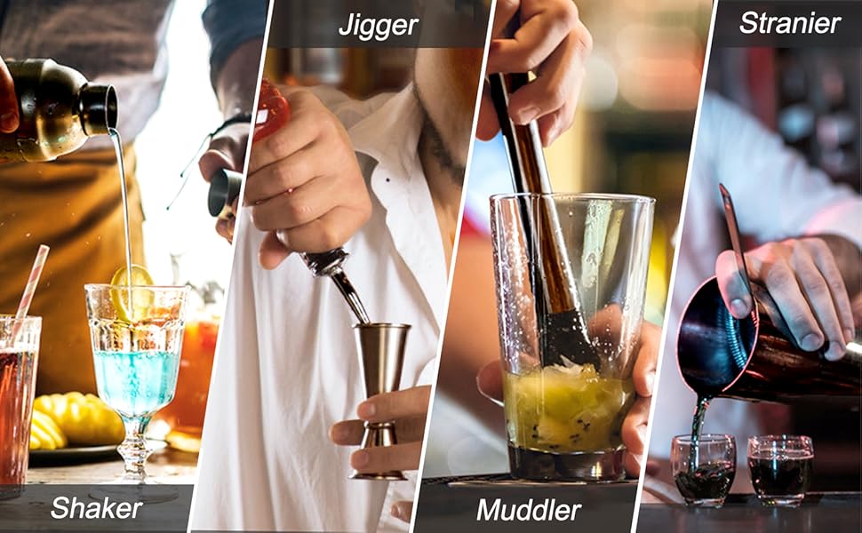 750ml Stainless Steel Cocktail Shaker Set with Bamboo Stand & Recipe Book - 17 Piece Bar Set for Bartenders, Gifts for Women