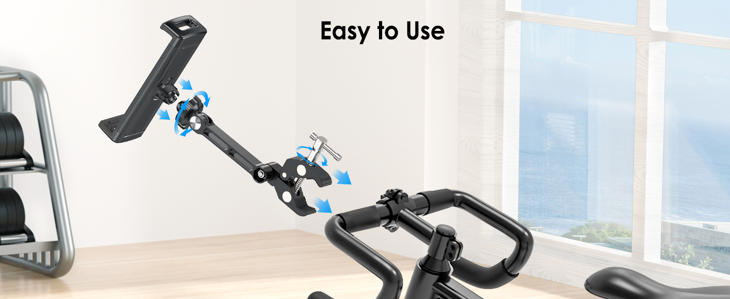 Тримач для планшета CreaDream з алюмінію для спінбайка, бігових доріжок та візків, універсальне кріплення для Peloton та еліптичних тренажерів (4-13 дюймів)