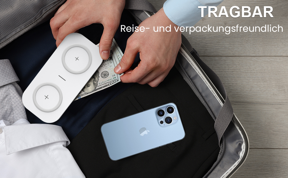 Бездротовий зарядний пристрій JoyGeek 2-в-1, 15W, для iPhone та Samsung, білий