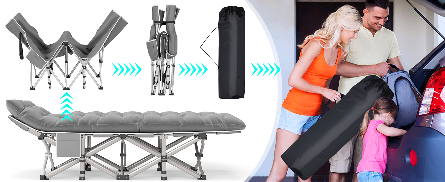 Розкладне ліжко Feldbett з матрацом, до 208 кг, сіре, XL 190x71x35 см - для кемпінгу, саду, пляжу, гостей