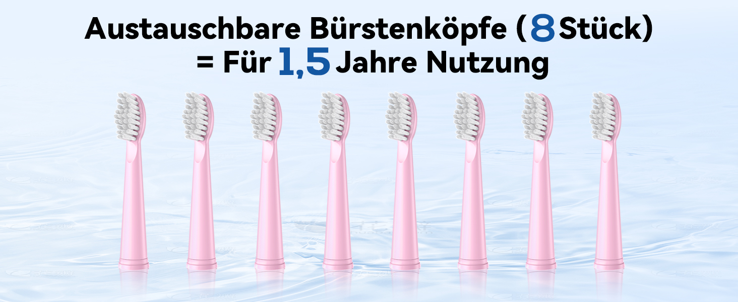 Електрична звукова зубна щітка JTF для дорослих, рожева – 5 режимів, 45 днів роботи, 8 насадок, IPX7, таймер, для подорожей. Преміум набір для сім'ї + скребок для язика