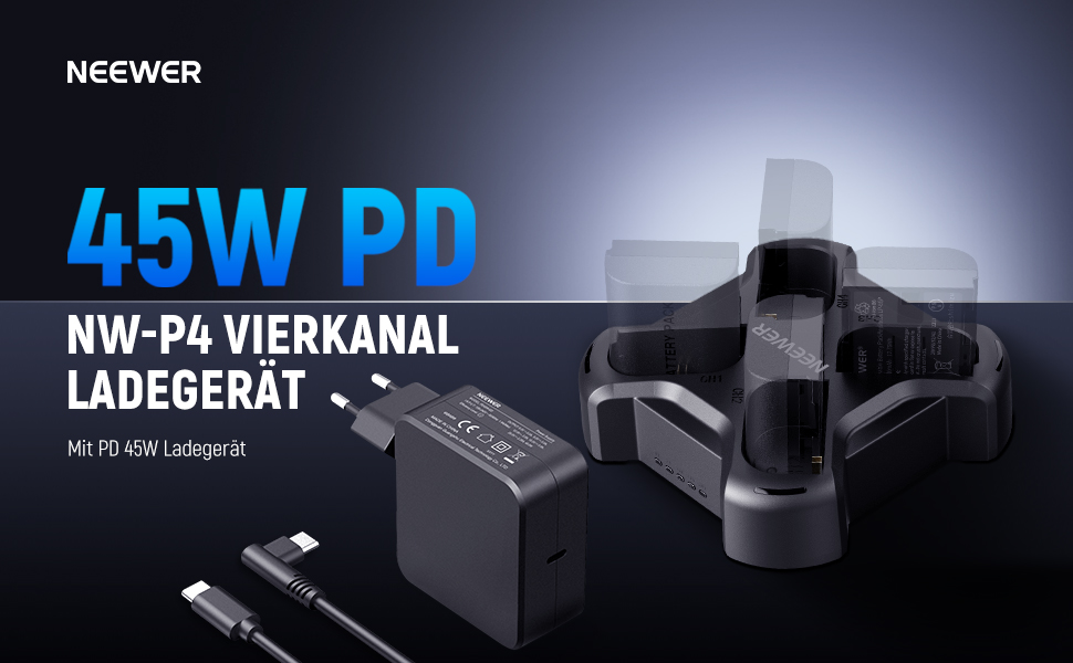 Набір акумуляторів NEEWER LP-E6NH (3 шт.) 2250mAh та зарядний пристрій USB з трьома слотами для Canon EOS R7, R5, R6, R6 II, R 5DIV, 6DII, 7DII, 80D, 90D (NW-P4 з PD 45W)