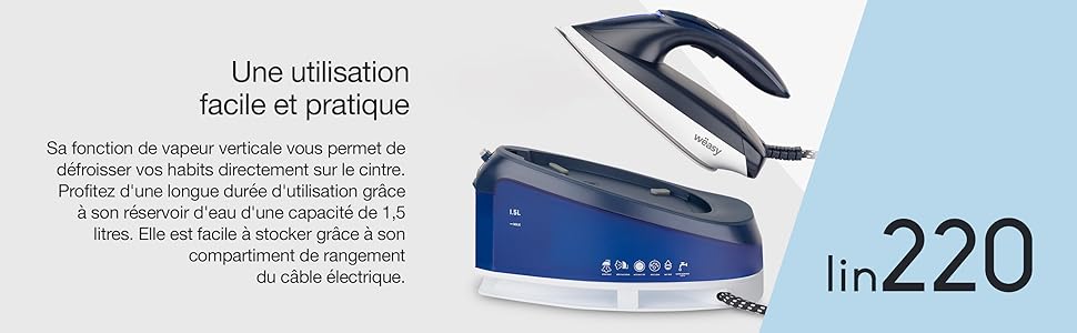 Парогенератор високого тиску 8 бар LIN220 Wëasy: потужний, безперервний, з нержавіючою підошвою, 2600 Вт, резервуар 1.5 л