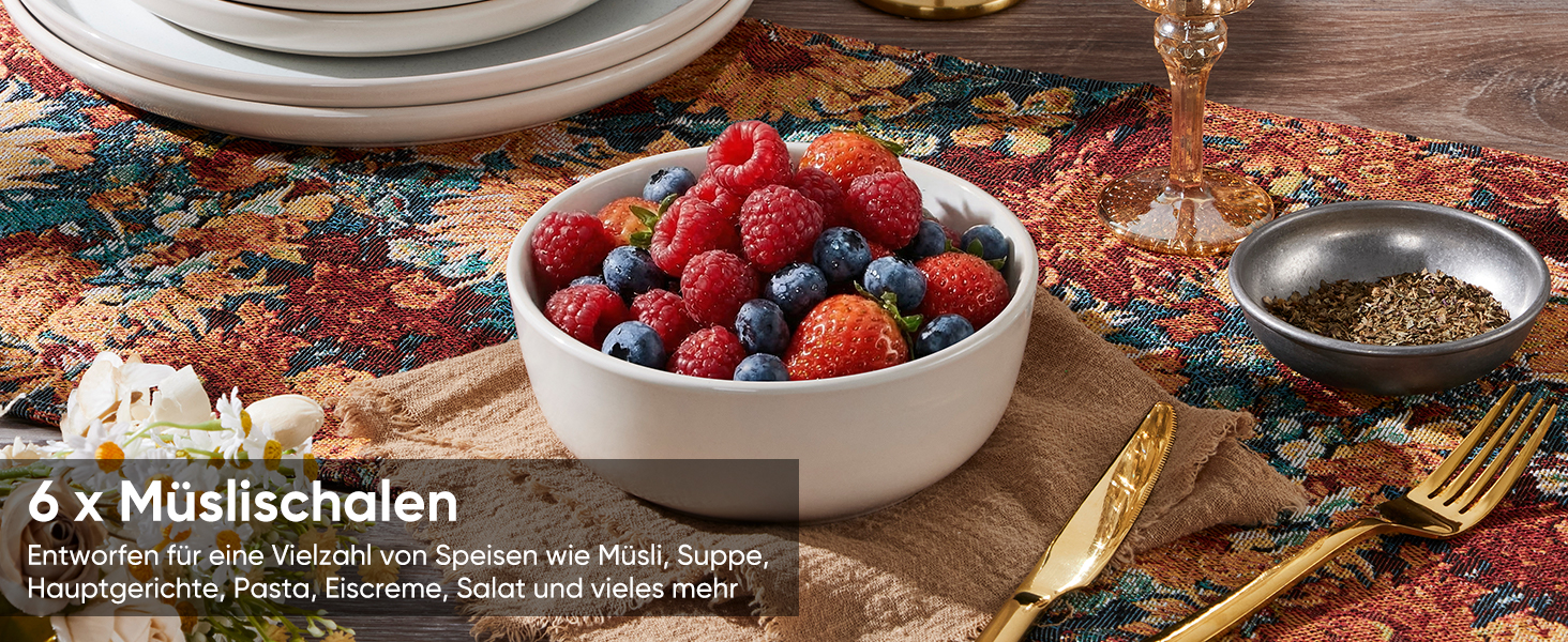 Набір посуду HaWare на 6 осіб, 18 предметів: тарілки, десертні тарілки, миски, бежевий колір. Підходить для мікрохвильової печі та посудомийної машини.