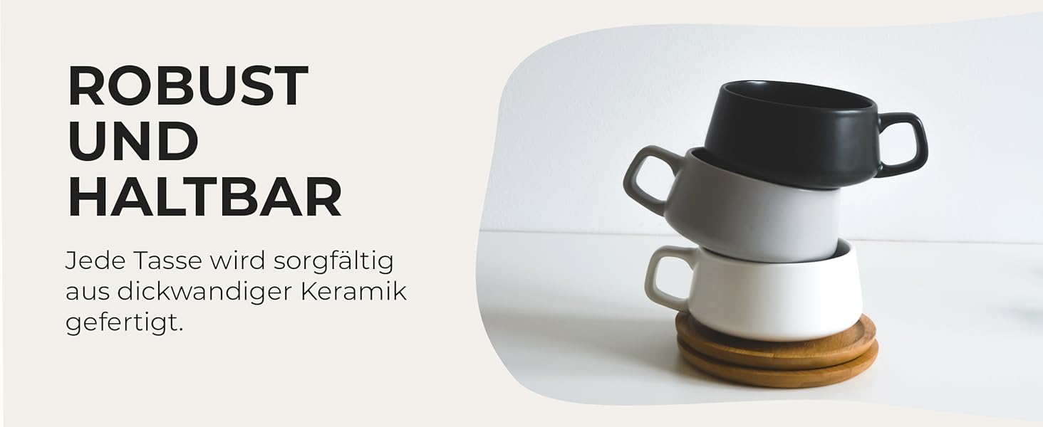 MIAMI - 4 x 320 ml Coffee Cups/Cappuccino Cups with Saucers/Elegant/Modern/Coffee Cups made of Stoneware - Luxe Collection 4-Piece Set (Classic Pastel)