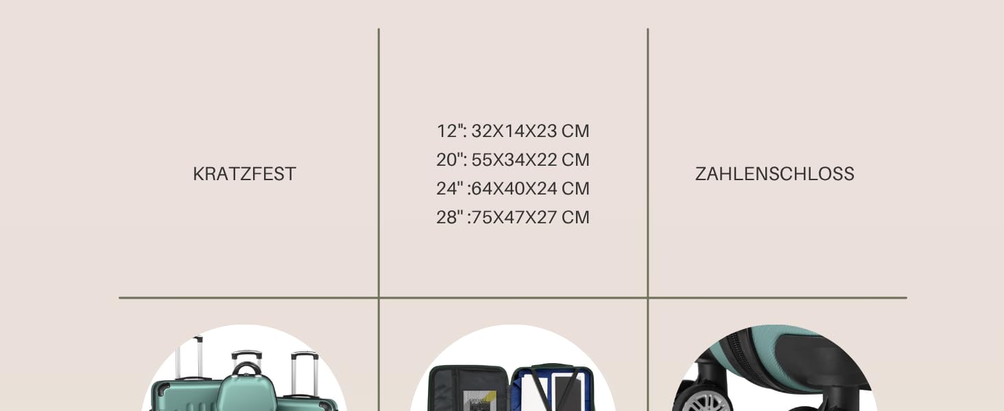 Набір валіз LALAHO 4 шт. з косметичками, з ABS пластику, рожевого кольору (Турквіс, смужки)