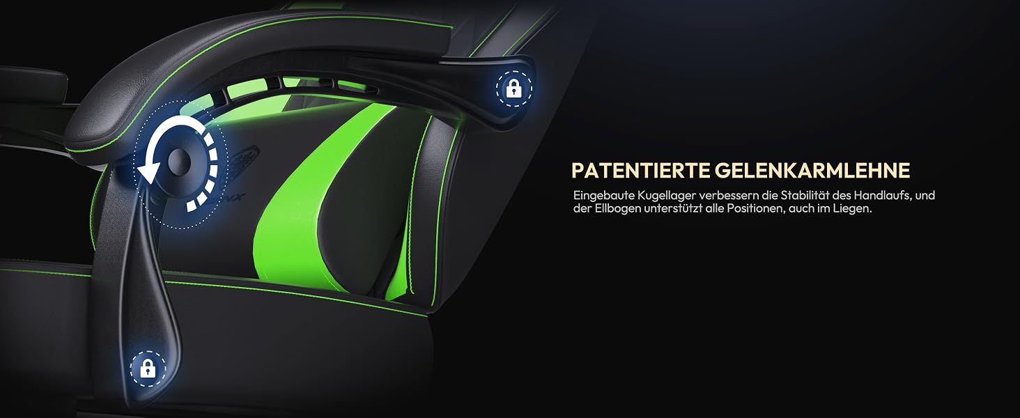 Геймерське крісло Dowinx Racing з підтримкою попереку, екошкіра PU, до 150 кг, зелене