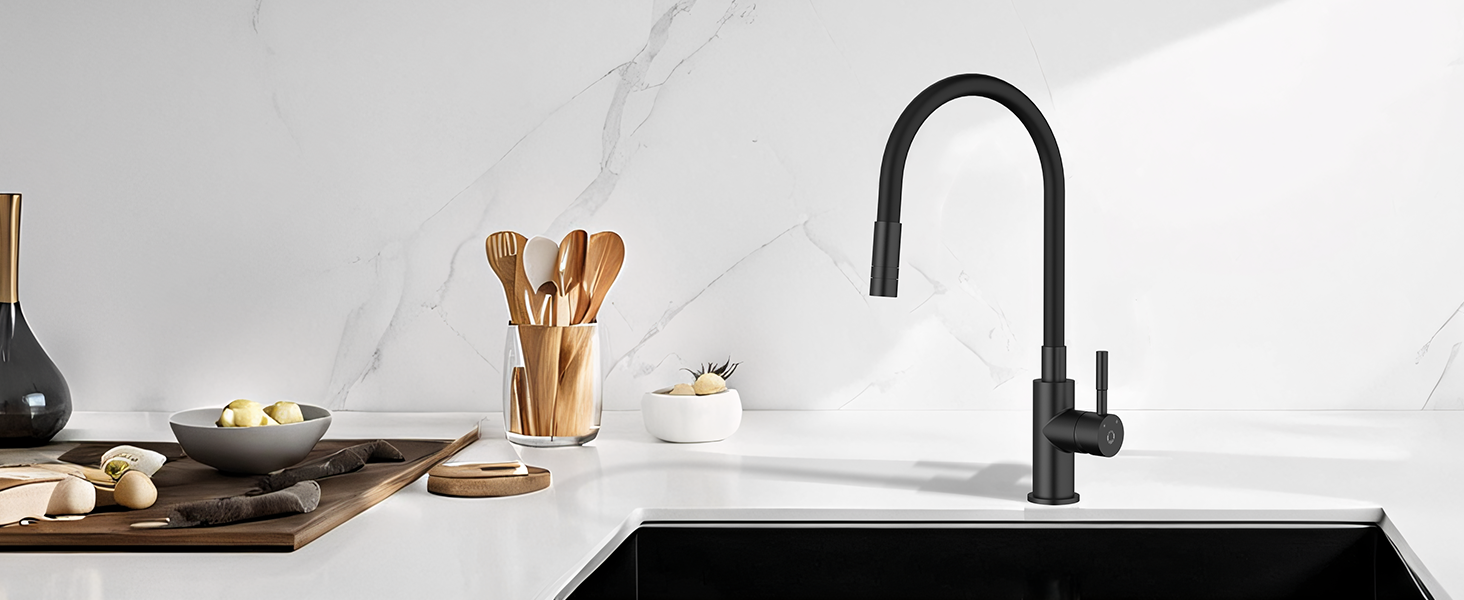 Змішувач кухонний CECIPA SOFETIY SERIE (Чорний) з гнучким виливом 360°, для високого тиску, з 2 режимами струменя, з нержавіючої сталі, для раковини