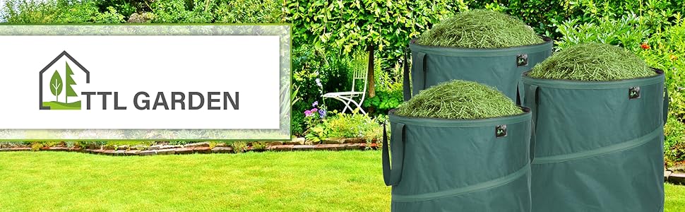 TTL Garden Набір з 3 садових мішків для сміття 160 л, преміум, саморозкладні, посилений 600D Oxford, 220 г/м², для листя, гілок, садового сміття