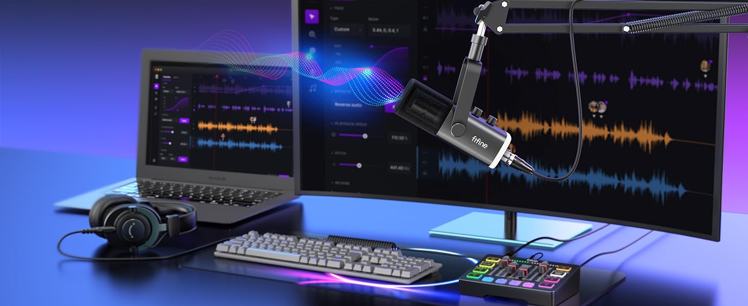 Мікрофон FIFINE XLR для стрімінгу, подкастів та запису звуку. USB динамічний мікрофон з кріпленням для PS4/5, Mac, Mixer, Sound Card. Чорний