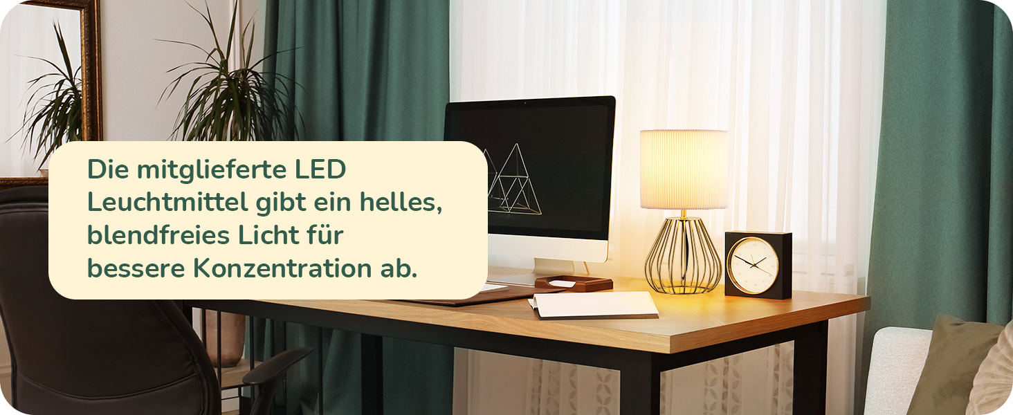 EDISHINE Настільна лампа, сучасний індустріальний дизайн, цоколь E14, вінтажна, для спальні та вітальні, бежево-чорна (кремово-білий плісе + золото)