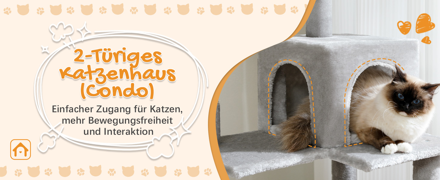 Комплекс для котів PAWZ Road з гамаком, будиночком та когтеточками, сірий, 143 см