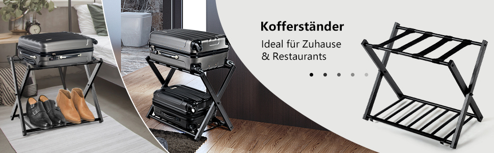 GIANTEX Folding Luggage Rack, 2-Tier, 68 x 43 x 58 cm, Luggage Stand, Metal Luggage Rack, Space-Saving, Luggage Rack for Bedroom, Guest Room, Hotel, Black (2 Pieces, Black)