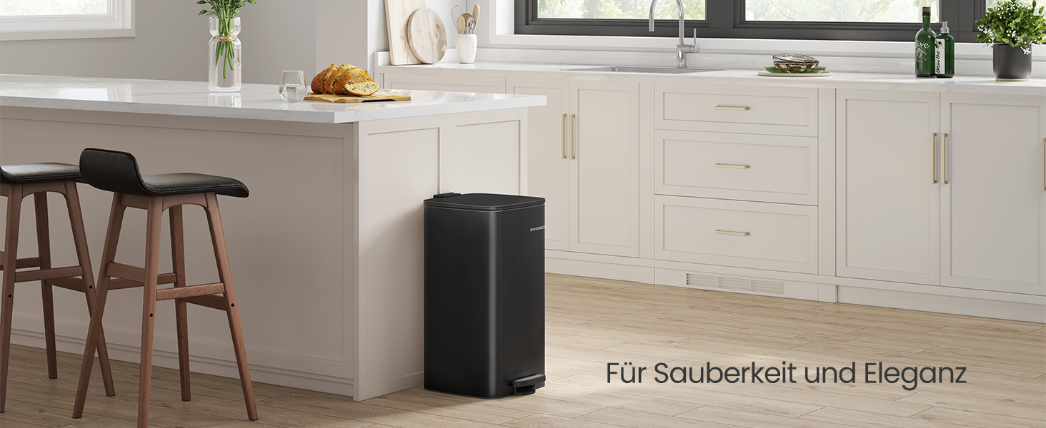 Сміттєве відро SONGMICS для кухні з механізмом закривання Softclose, 30 л, чорний (LTB592E01)