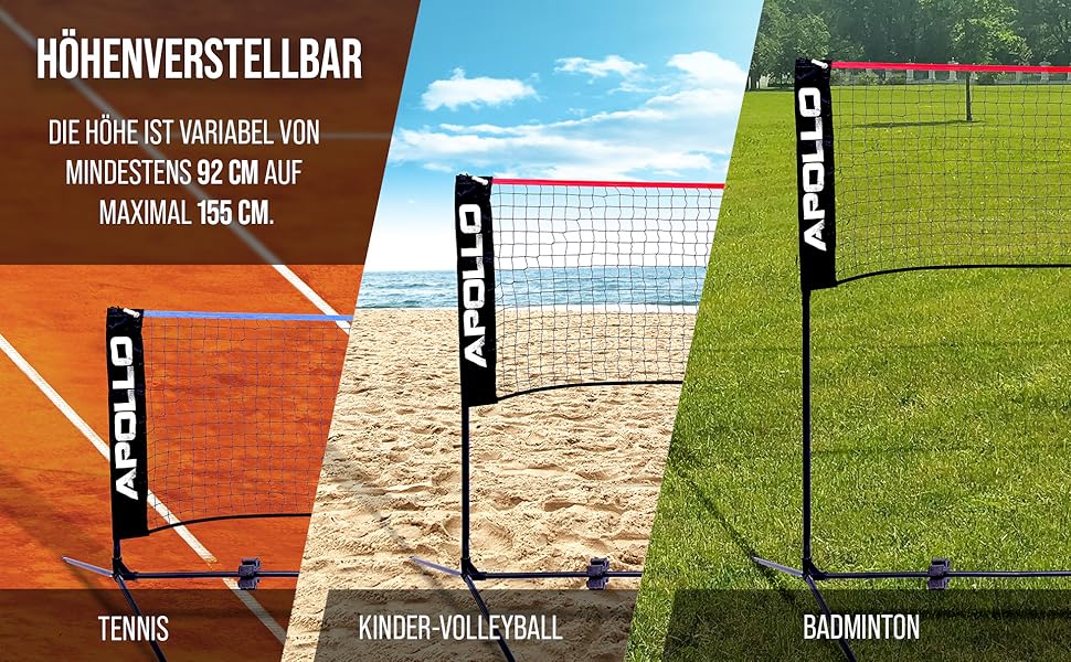 Apollo Adjustable Badminton & Volleyball Net Set - 300cm, 400cm, 500cm - Indoor/Outdoor