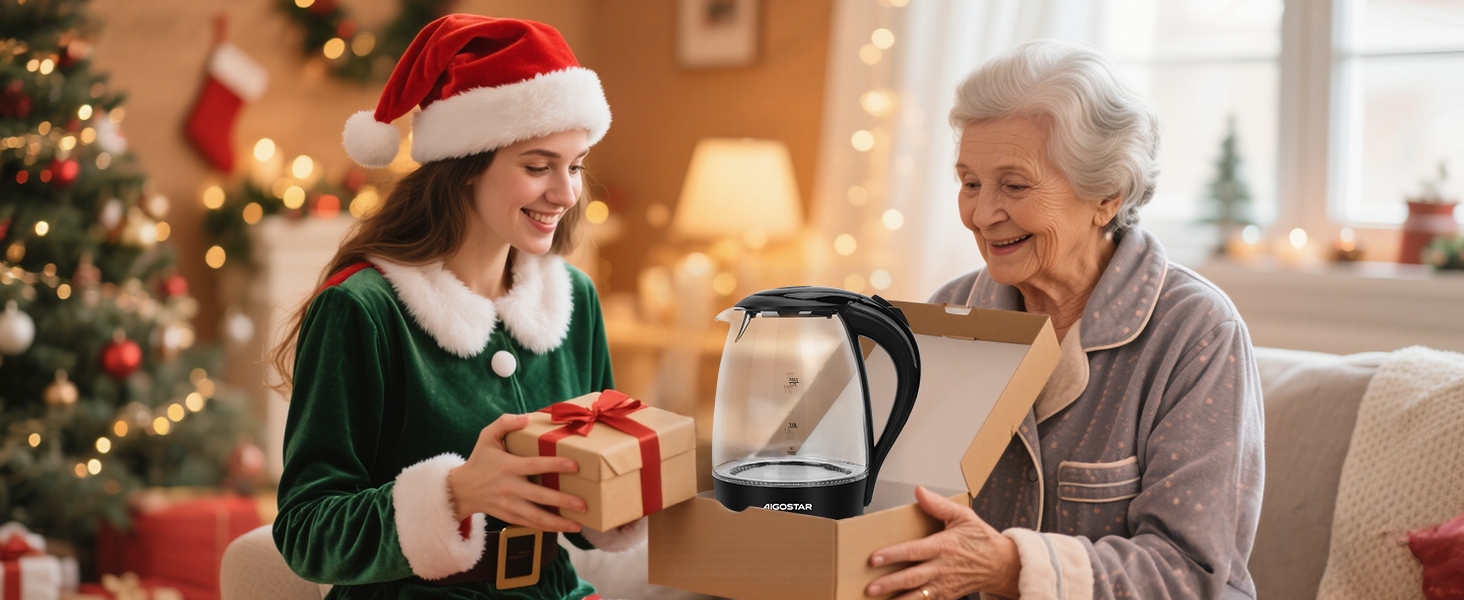 Електричний чайник Aigostar Adam, 1.7 л, 2200 Вт, LED, скло, без BPA, з фільтром від накипу, чорний