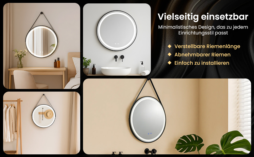 LED дзеркало для ванної кімнати з підсвічуванням, кругле, регульоване, 3 кольори світла (3500K-6500K), сенсорне керування, запобігання запотіванню, для макіяжу та гоління (діаметр 70 см)