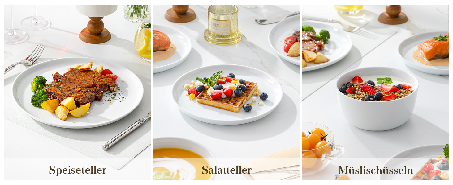 Набір посуду MALACASA LEXI 18 предметів: тарілки та миски, порцеляна, для 6 осіб, білий, сумісний з мийною машиною та мікрохвильовкою