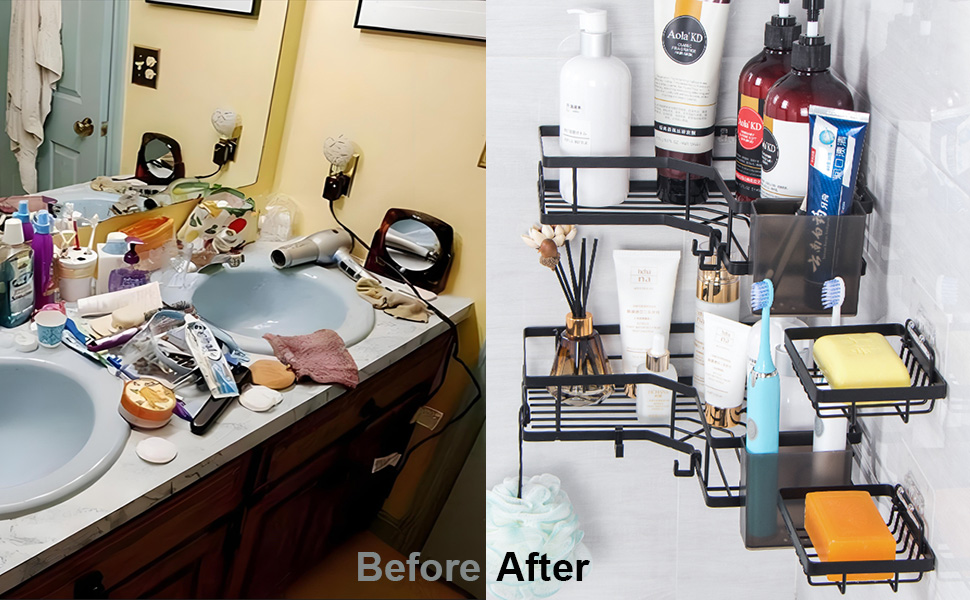 Набір полиць для душу без свердління, 5 шт. Органайзер для ванної кімнати, полиці для душу з нержавіючої сталі, велика місткість, корзинка для душу, тримач для шампуню та гелю для душу для ванної кімнати та кухні (2 прямокутні + 2 контейнери + 1 для зубних щіток)