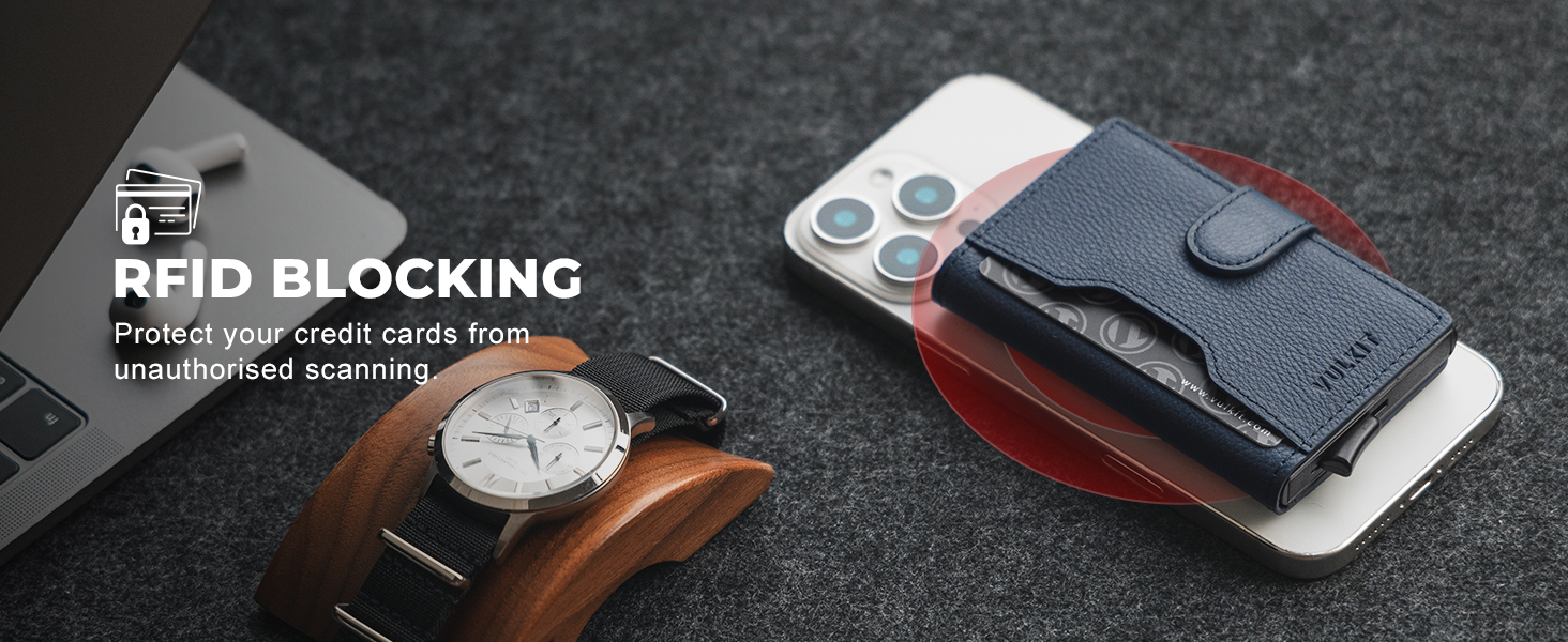 Чоловіче картхолдер VULKIT з RFID захистом, шкіряний, на 3 картки та віконце для ID, з магнітною застібкою, червоний (шкіра Litchi)