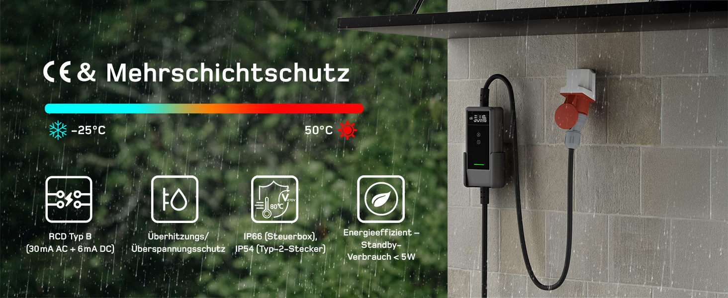 Зарядна станція для електромобілів Dé Mobile 11 кВт (6 м) з регулюванням потужності, кабель CEE 16A на Typ 2, сумісна з Model Y/3, ID.3/4/5, MG4, EX30, e-up, e-tron та BEV/PHEV