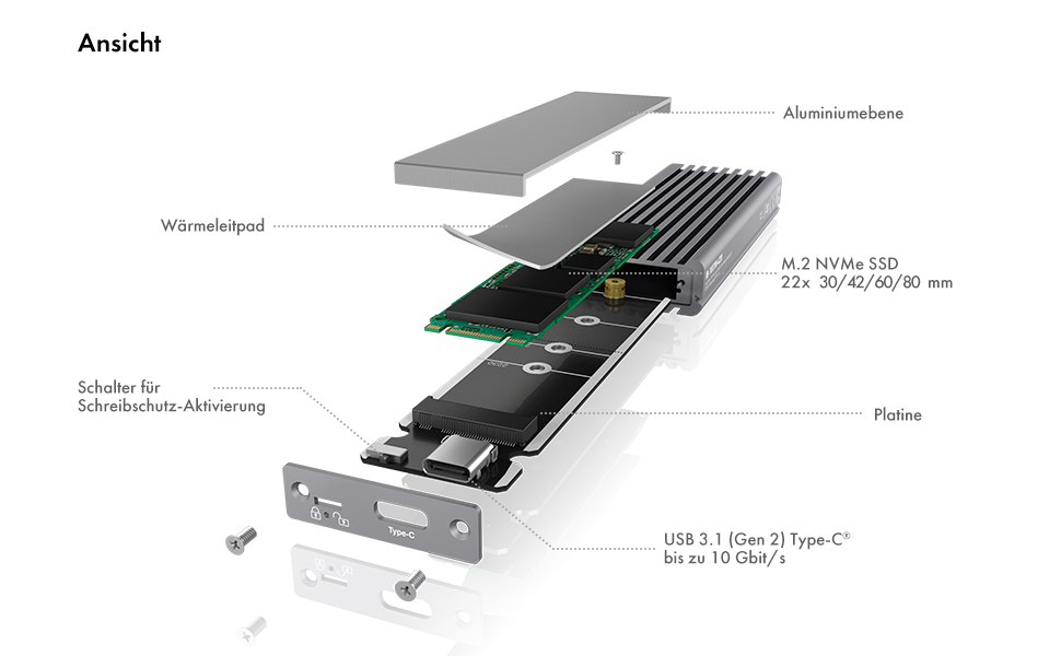 Зовнішній корпус для M.2 PCIe SSD ICY BOX IB-1817M-C31, USB 3.1 Type-C, алюмінієвий, антрацит