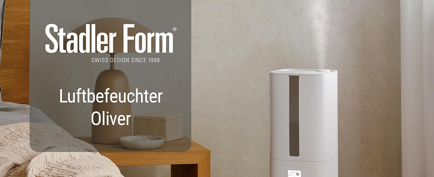 Зволожувач повітря Stadler Form Oliver, для великих приміщень до 60 м², тихий, компактний, потужний, 6 режимів, авто-режим, вимкнення LED, бездимний туман, чорний