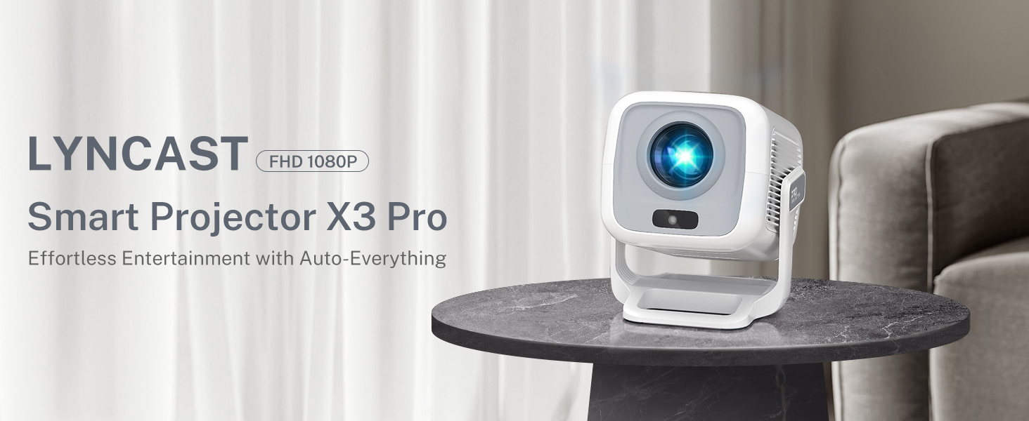 Портативний проєктор LYNCAST з Wi-Fi, Bluetooth та Android 11: 1080P/4K, обертання 180°, для дому та на вулиці (LumeCube 300 White)