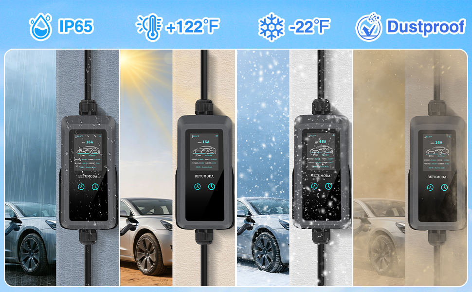 Зарядний кабель Type 2 Schuko 3.68kW 6-16A для електромобіля та PHEV, 7м, LCD дисплей, IP65