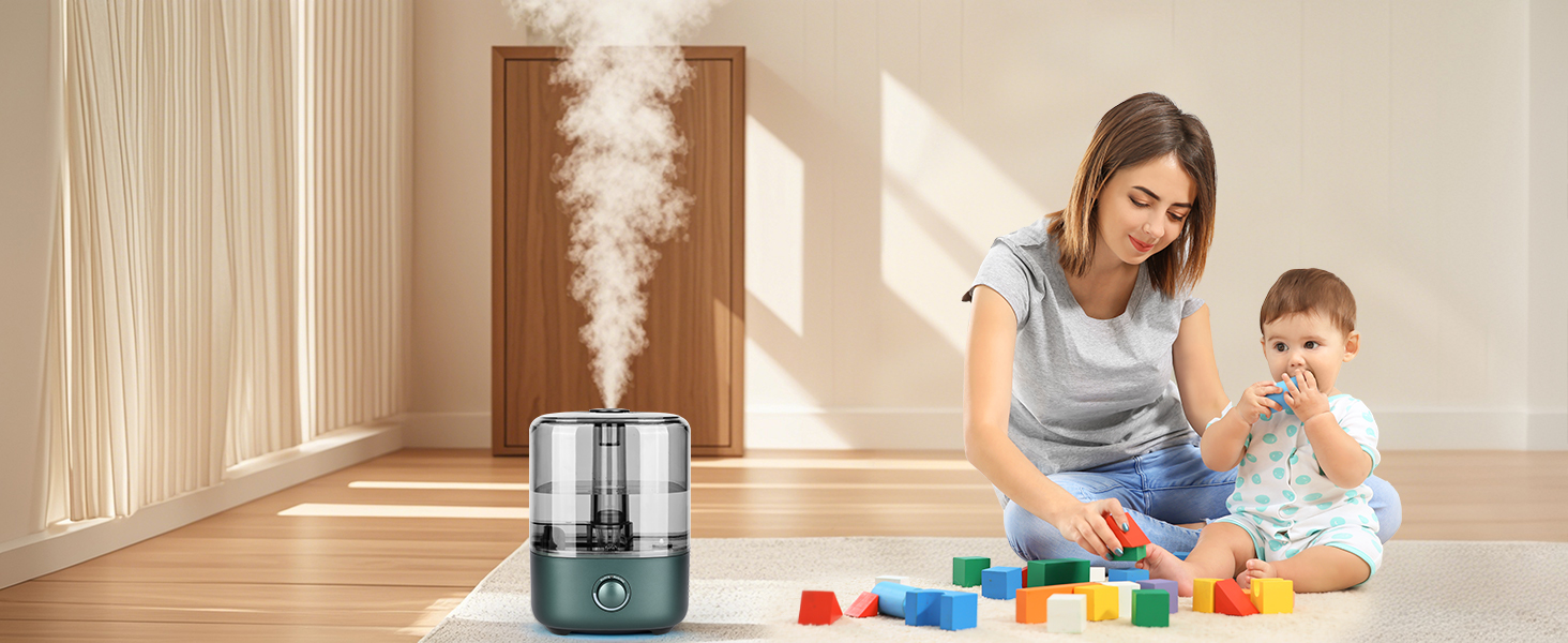 Humidifier Bedroom 5L, Vankarr Ultrasonic 28dB Quiet Air Humidifier Top-Fill Room Humidifier with 360° Swivel Nozzle, Increase Humidity for Children's Room, Office, Baby, Plants, Green