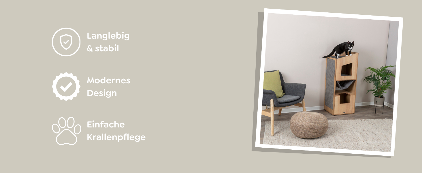 Будиночок для котів TRIXIE CityStyle 105 см, коричневий/сірий – сучасний котячий будиночок з гамаком та зручним лежанком – міцний та комфортний, 44725