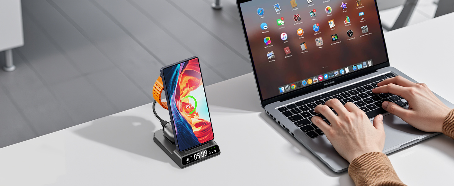 Бездротова зарядка 3-в-1 для Samsung Galaxy S25 Ultra, Watch 8/Ultra/7/6, Buds 3/3 Pro (Tech Grey)