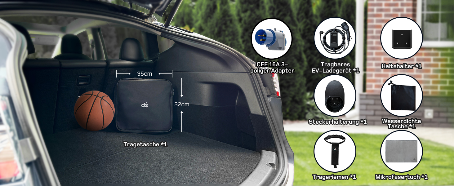 Кабель для зарядки електромобіля Type 2 Schuko 3,7kW, 7м, 6-16A, 1-фазний, з LCD дисплеєм, чорний