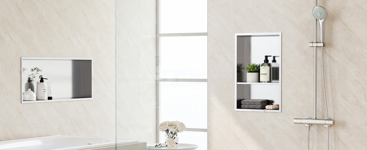 Neodrain Corner Shower Shelf Stainless Steel Shower Shelf Single Shelf Storage for Bathroom 45 x 30 cm, Brushed