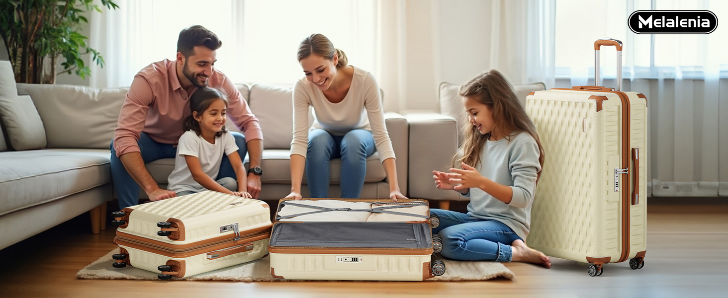 Набір валіз Melalenia 7 предметів з жорстким корпусом, легкий, на 4 колесах з TSA-замком. Включає косметичку, сумку для подорожей та кулькову косметичку (білий, 53 см, ручна поклажа 4 предм.)