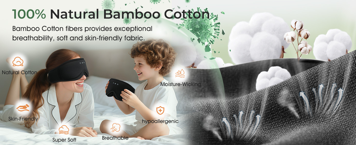 Сплющена маска для сну Musicozy з навушниками, бамбукова тканина, Bluetooth v5.4, 3D дизайн, для тих, хто спить на боці, з мікрофоном, чорна