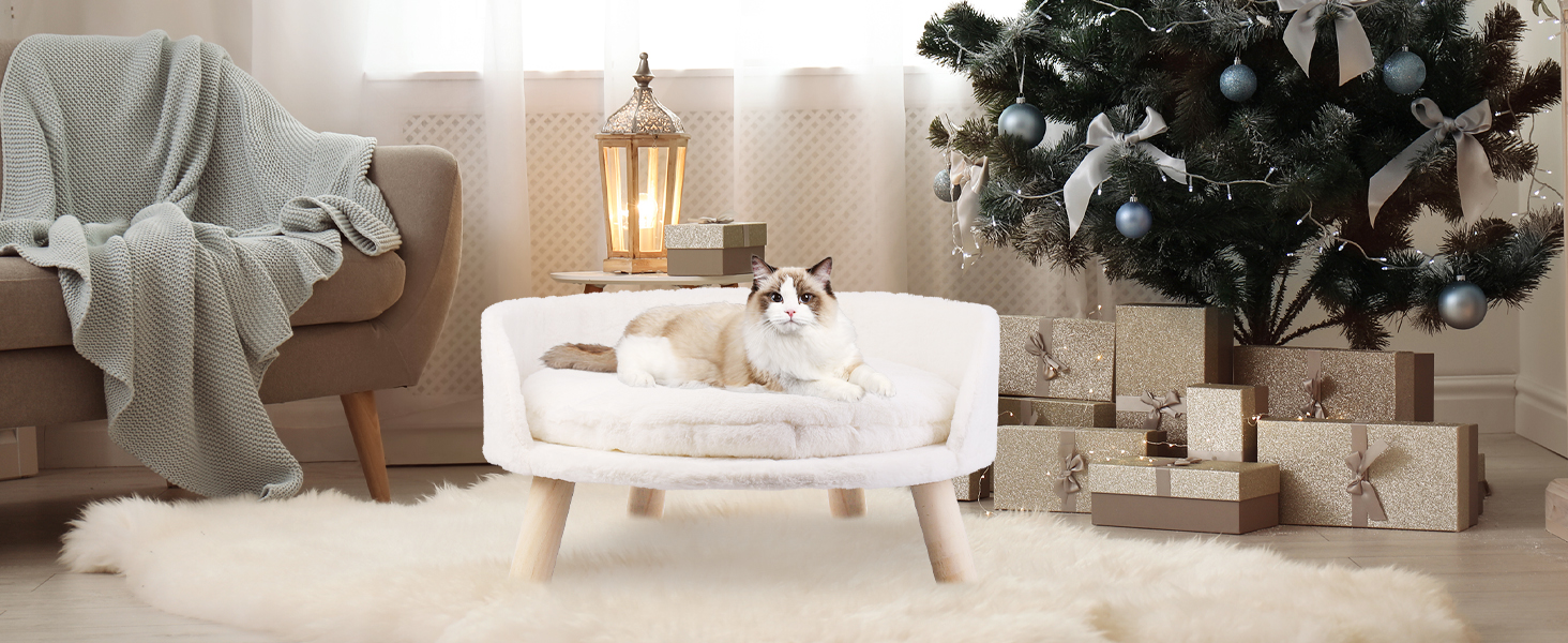 Розкішний диван для котів Katzensofa, велике котяче крісло з подушкою, підняте ліжко для котів і малих собак, 40 см, бежевий