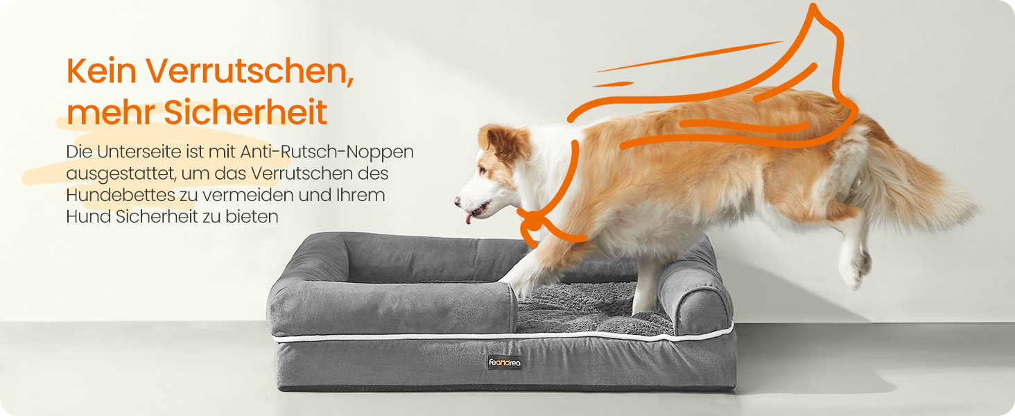 Ортопедичне ліжко для собак Feandrea, м'яке, з піднятими бортиками, 91 x 68 x 18 см, сірий колір, знімний чохол, неслизьке дно