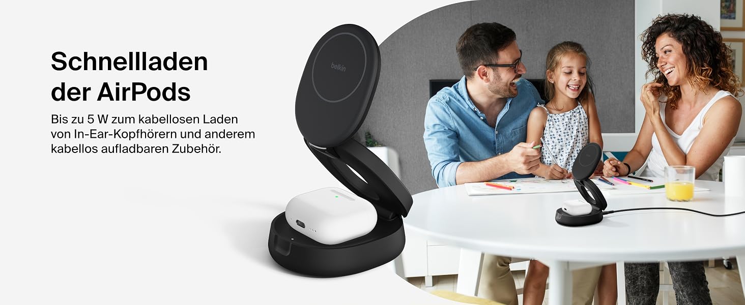 Бездротова зарядна станція 2-в-1 Belkin BoostCharge Qi2 15W MagSafe для iPhone 17, AirPods, Pixel, з блоком живлення 30W, чорна