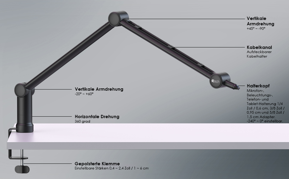 Кріплення для мікрофона IXTECH: сумісне з HyperX Quadcast, Rode, Shure SM7B, Blue Yeti. Настільний штатив для студійного мікрофона, подкастингу, стримінгу. Елегантна модель, високий профіль