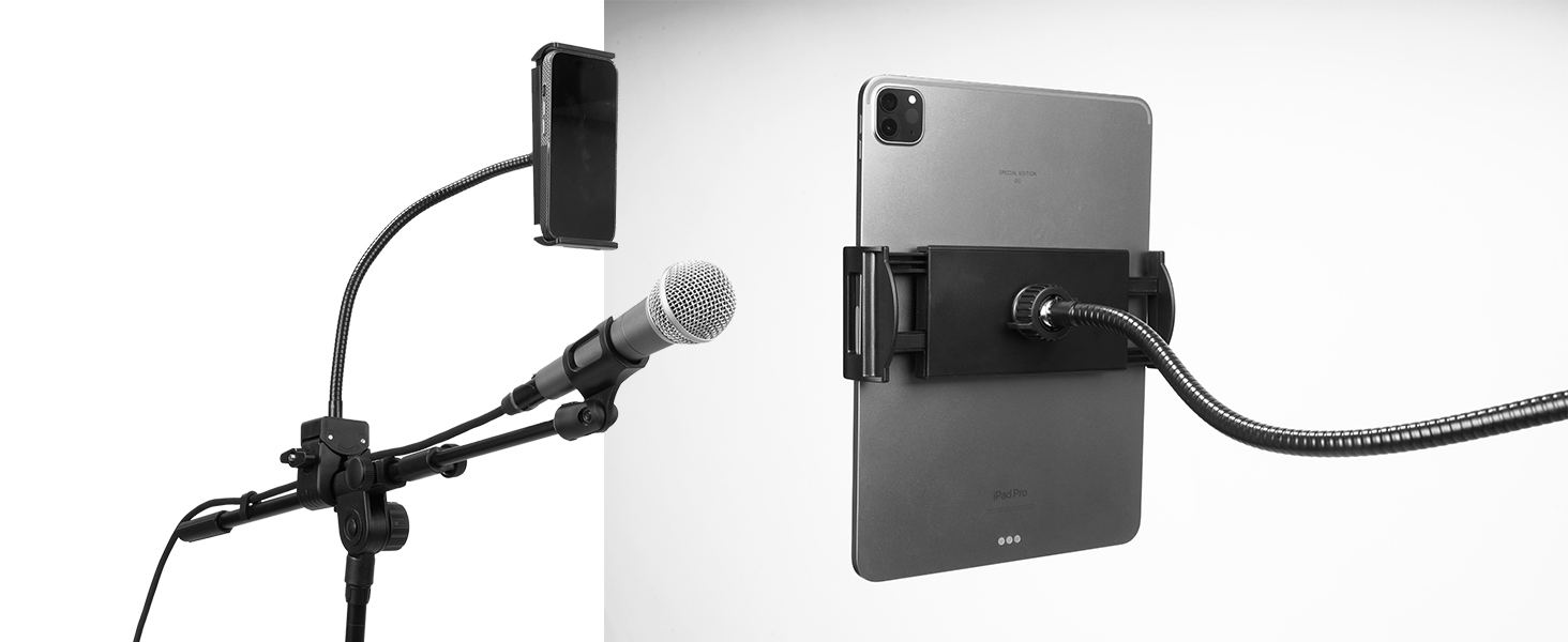 Підставка для мікрофона GUITTO з двома тримачами для смартфона/планшета, регульований кріплення, важка основа, для стрімінгу, подкастів, запису та живих виступів (GMS-04)