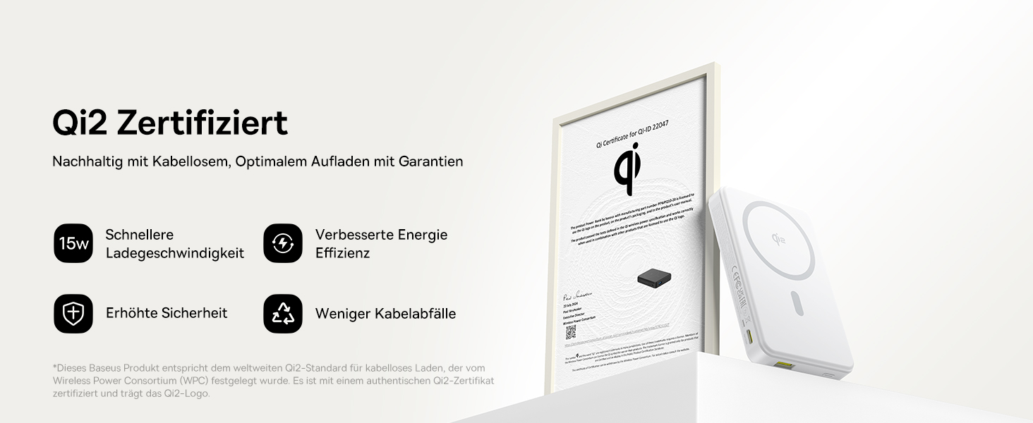 Power Bank Baseus 10000mAh з MagSafe Qi2, 22.5W PD, USB-C, Білий