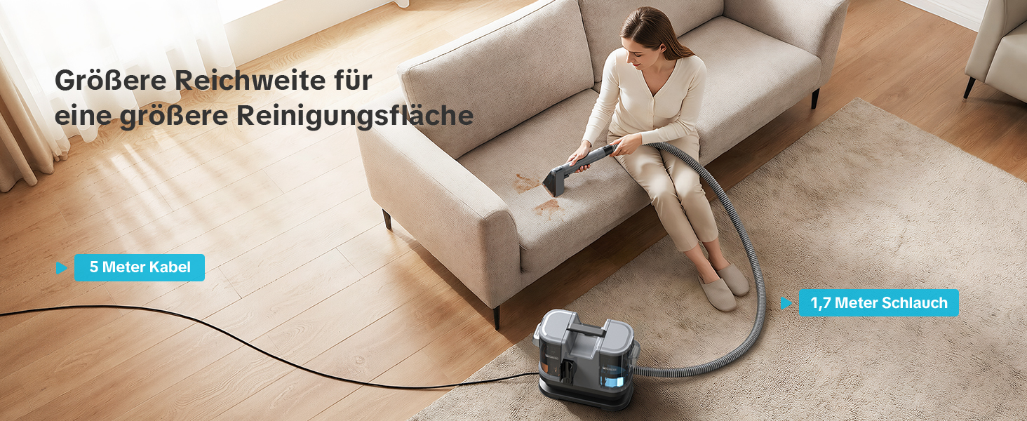 Lubluelu Пылесос для чищення мягкой мебели и ковров, 600 Вт - 18 кПа, портативный, с самоочисткой и длинным шлангом для ковров, диванов и салона автомобиля, серый