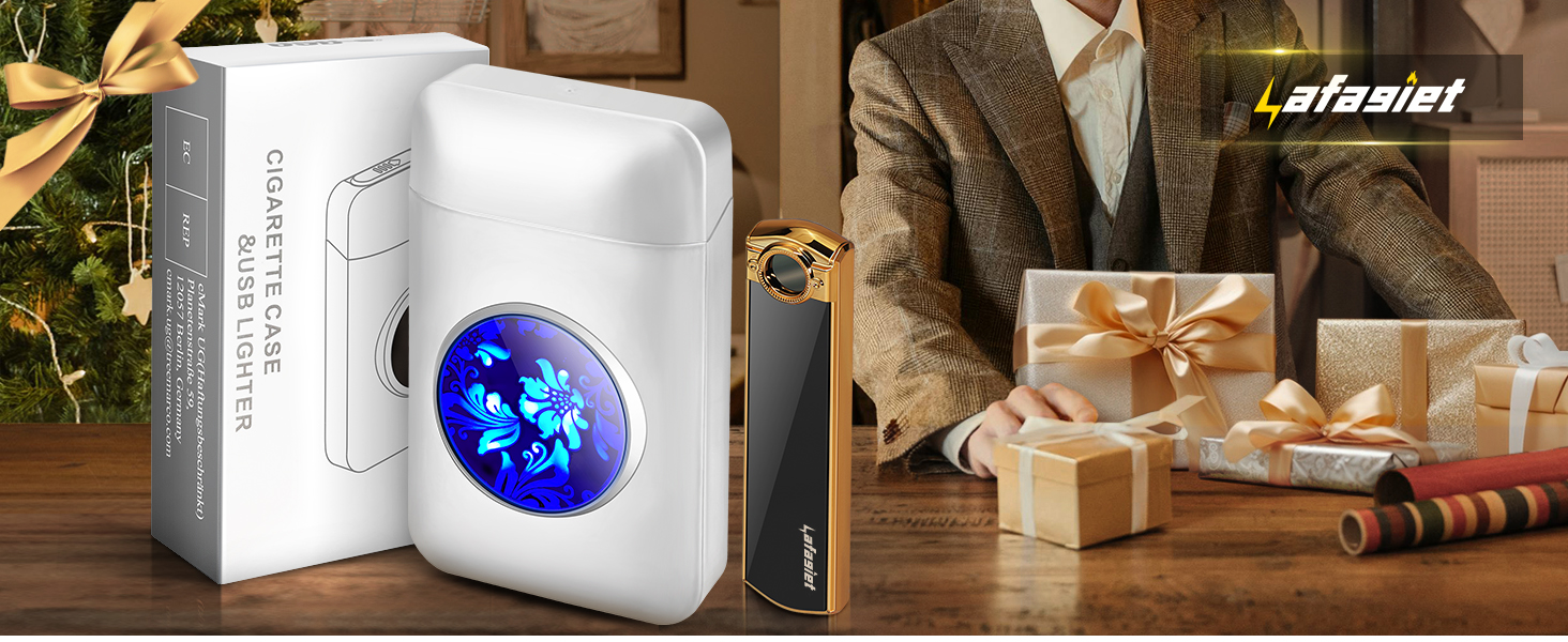 Вишукане екіпірування для курця: Zigarettenetui Lafagiet XL666 з запальничкою, 18 шт. King Size, LED-дисплей, подарунок на День батька