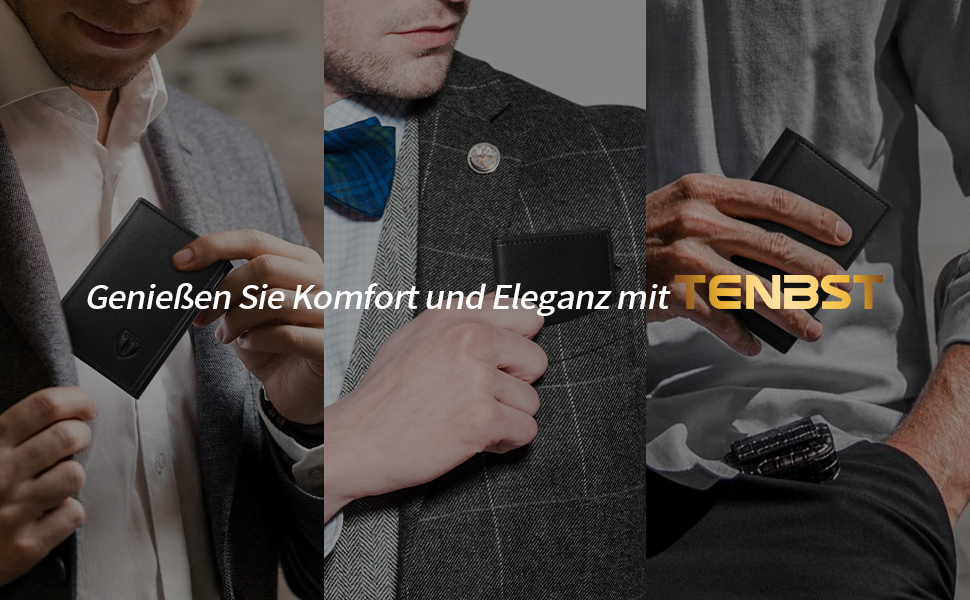 Чоловічий гаманець TENBST з RFID захистом, тонкий з відділенням для монет, на 10 карт, чорний