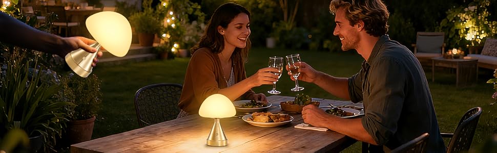 Бездротова настільна лампа-грибок, акумуляторна, з сенсорним регулюванням яскравості, мініатюрна золота атмосфера для спальні, їдальні, патіо, ванної кімнати