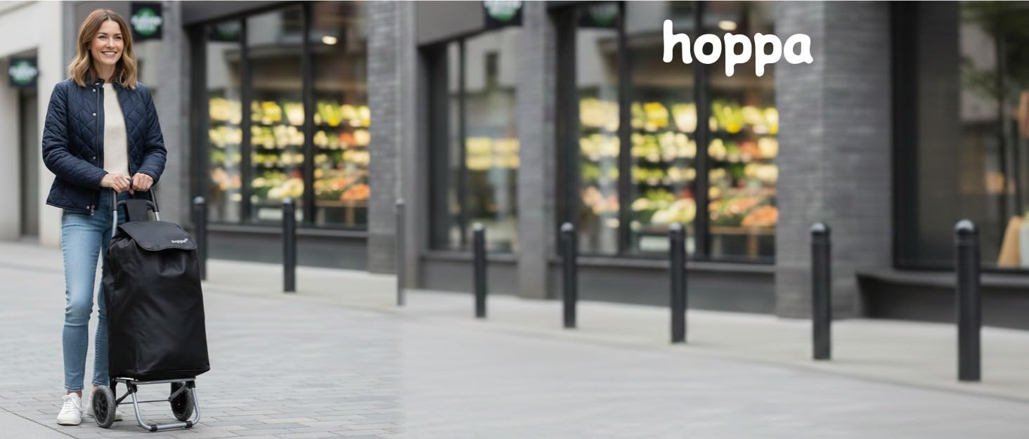 Hoppa – Розкладний візок для покупок | Великий 74L | Легкий візок на 6 колесах з 5 кишенями | Міцний та водонепроникний | Ідеальний для щоденного використання